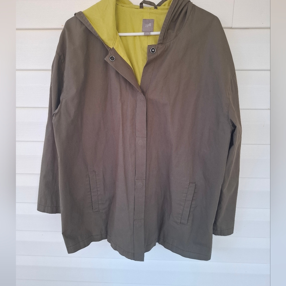J.Jill Hooded Utility Jacket Snap Closure Green Size Large